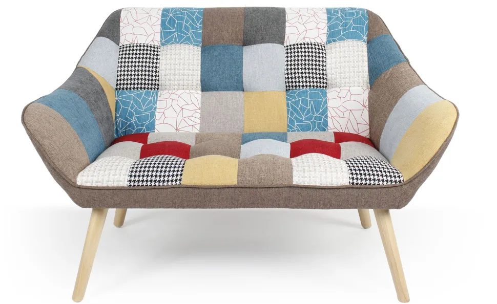 Canapé 2 places Scandinave Zentao effet patchwork Tissu Multicolore