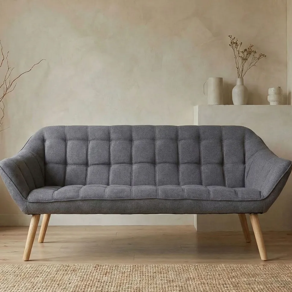 Canapé 3 places Scandinave Zentao Tissu Gris Clair