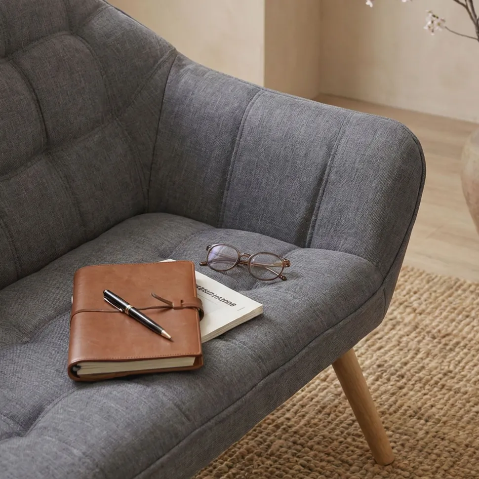 Canapé 2 places Scandinave Zentao Tissu Gris Clair