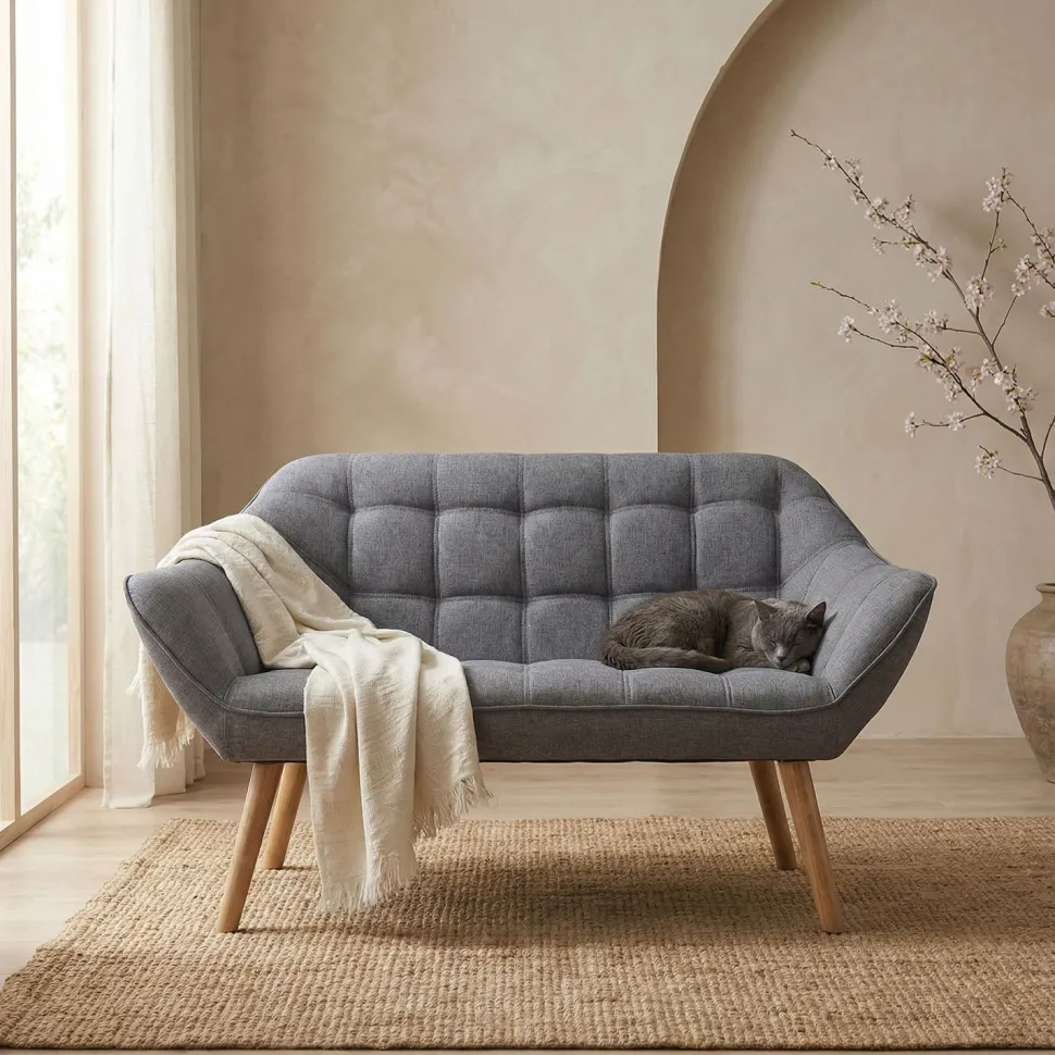 Canapé 2 places Scandinave Zentao Tissu Gris Clair