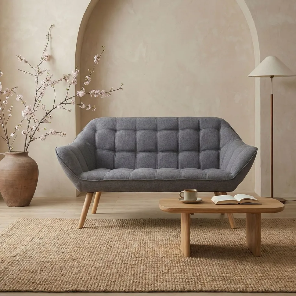 Canapé 2 places Scandinave Zentao Tissu Gris Clair