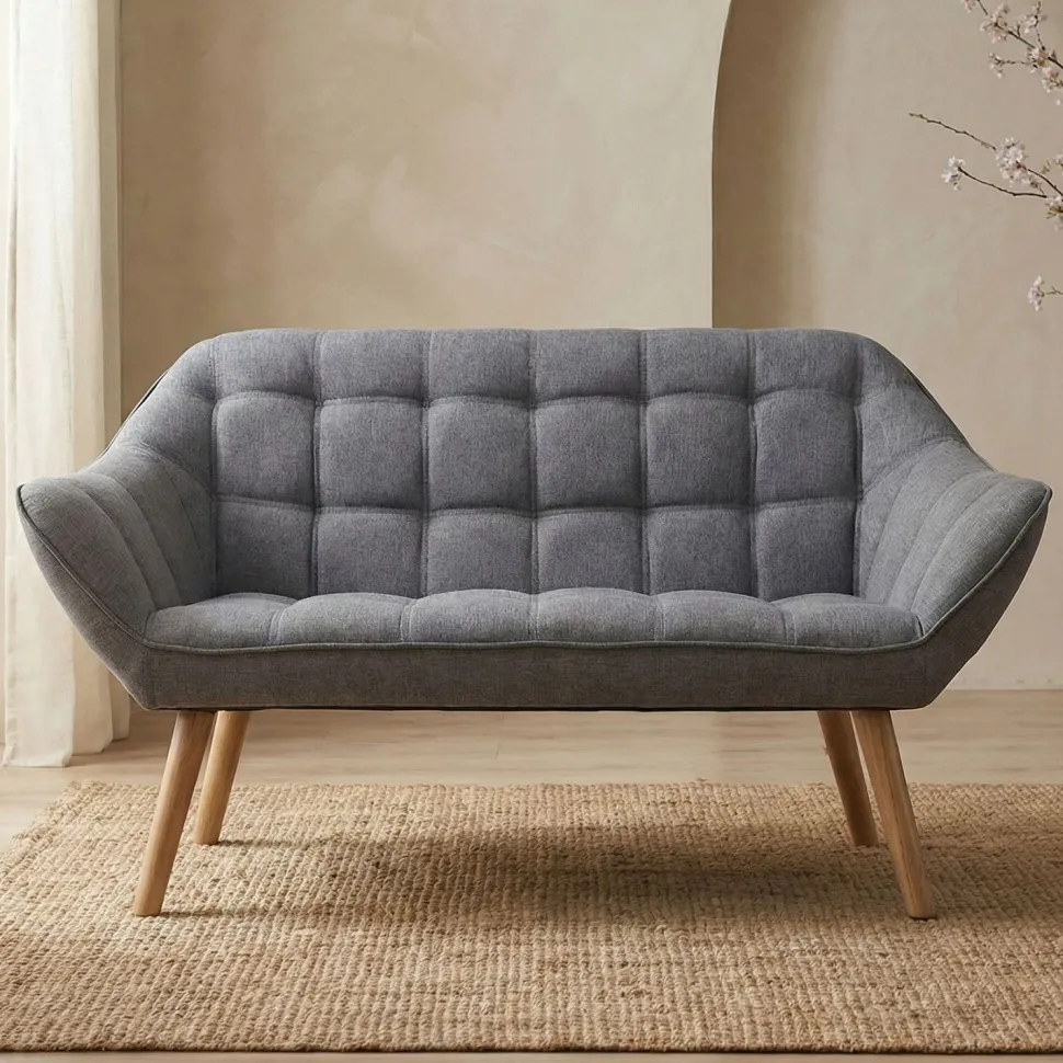 Canapé 2 places Scandinave Zentao Tissu Gris Clair