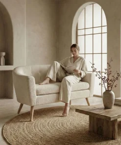 Canapé 2 places style scandinave Savoy Tissu Bouclette Beige