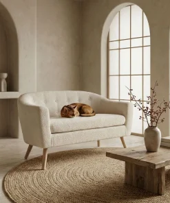 Canapé 2 places style scandinave Savoy Tissu Bouclette Beige
