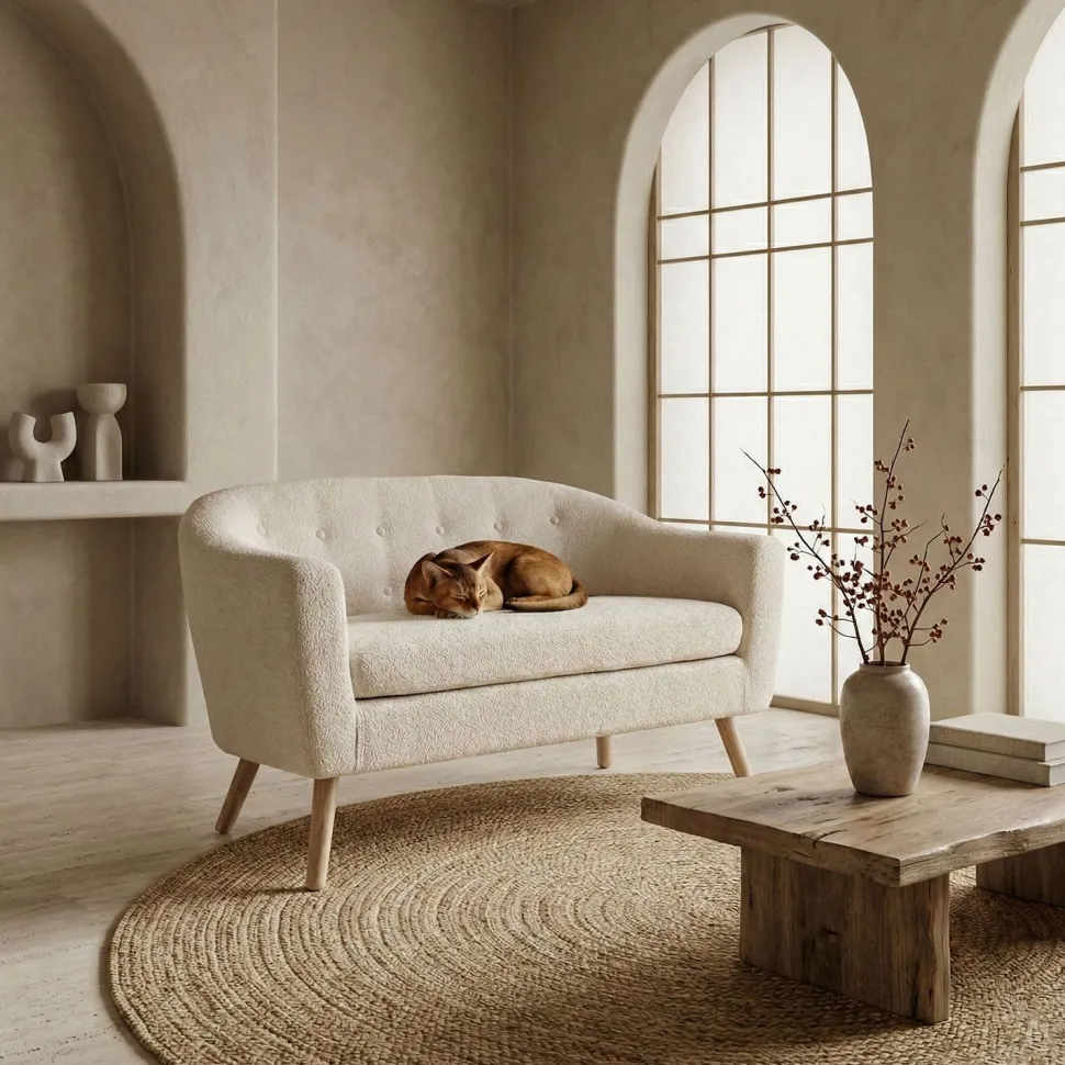 Canapé 2 places style scandinave Savoy Tissu Bouclette Beige