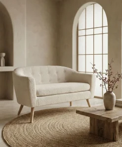 Canapé 2 places style scandinave Savoy Tissu Bouclette Beige