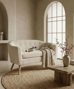 Canapé 2 places style scandinave Savoy Tissu Bouclette Beige