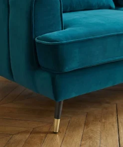 Canapé capitonné 3 places style boudoir Glams Velours Bleu canard