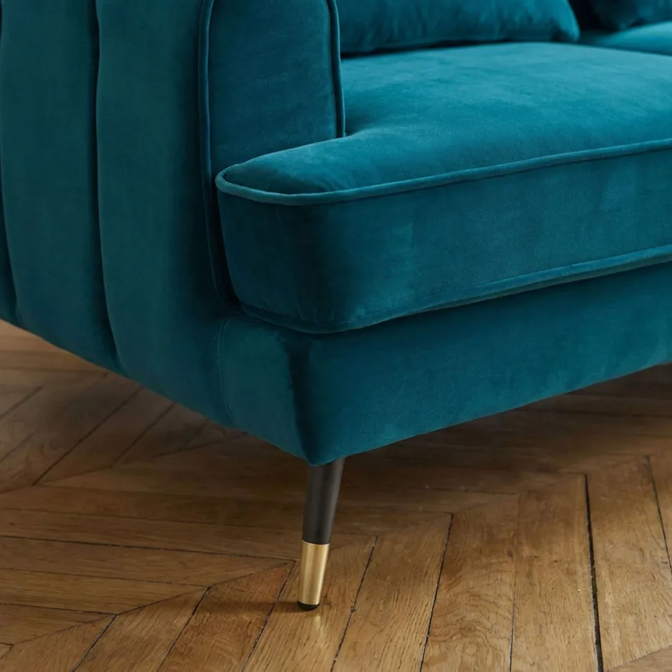 Canapé capitonné 3 places style boudoir Glams Velours Bleu canard