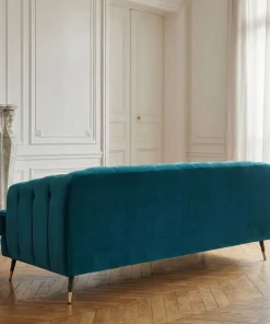 Canapé capitonné 3 places style boudoir Glams Velours Bleu canard