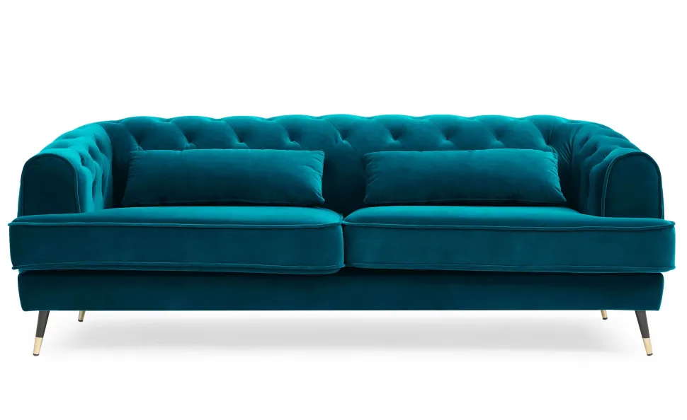 Canapé capitonné 3 places style boudoir Glams Velours Bleu canard
