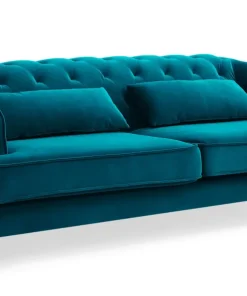 Canapé capitonné 3 places style boudoir Glams Velours Bleu canard