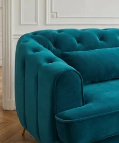 Canapé capitonné 3 places style boudoir Glams Velours Bleu canard