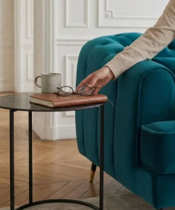 Canapé capitonné 3 places style boudoir Glams Velours Bleu canard