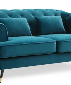 Canapé capitonné 2 places style boudoir Glams Velours Bleu canard