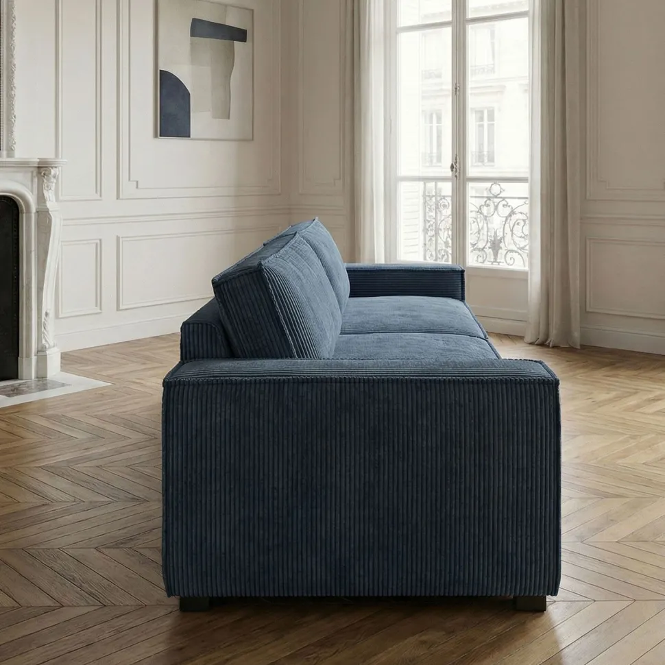 Canapé clic-clac 3 places Roger Velours côtelé Bleu