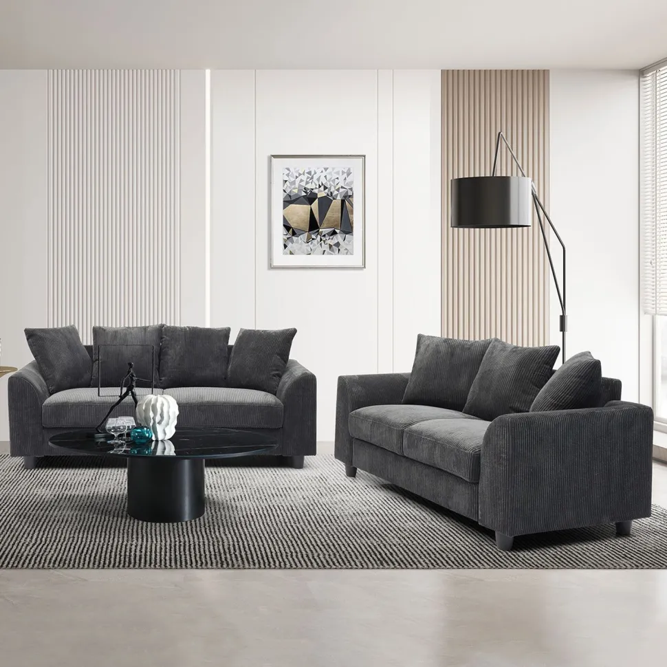 Canapé contemporain 3 places Mozart Velours côtelé Gris foncé