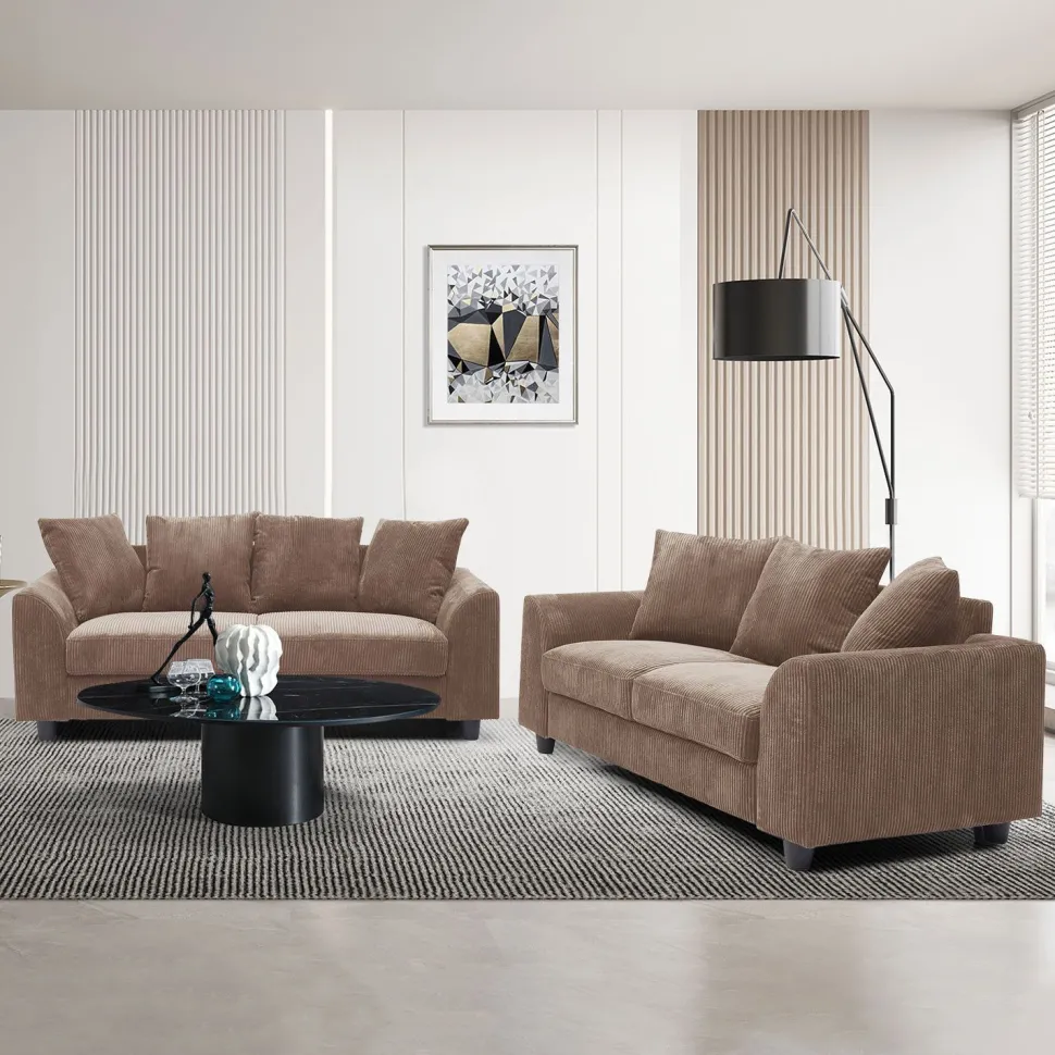 Canapé contemporain 3 places Mozart Velours côtelé Marron