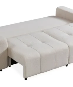 Canapé convertible 3 places Cloudy Tissu bouclette Crème