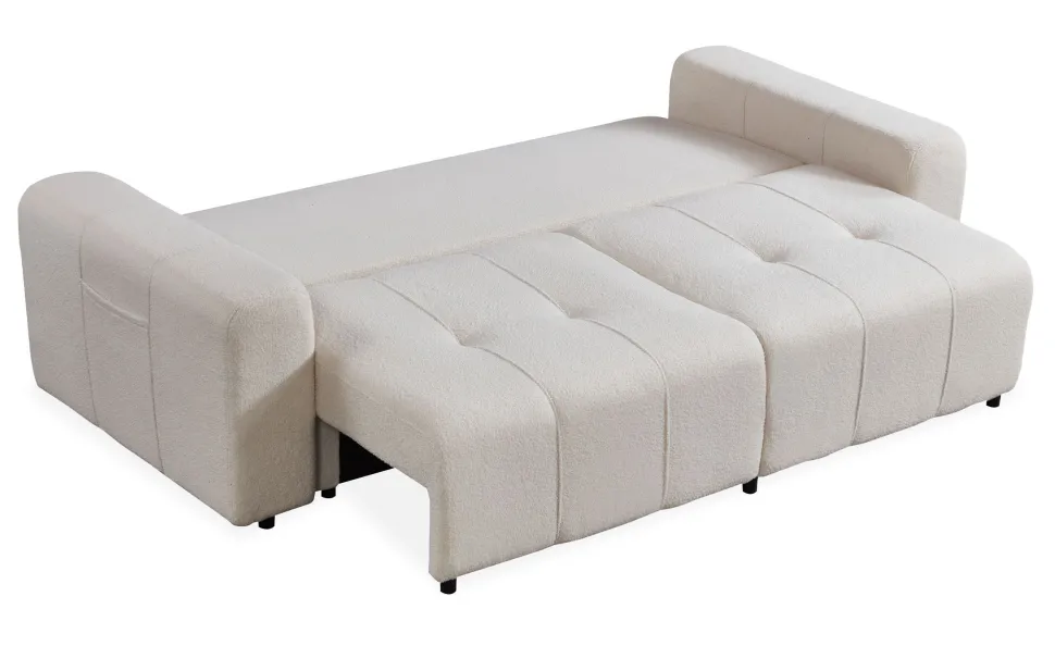 Canapé convertible 3 places Cloudy Tissu bouclette Crème