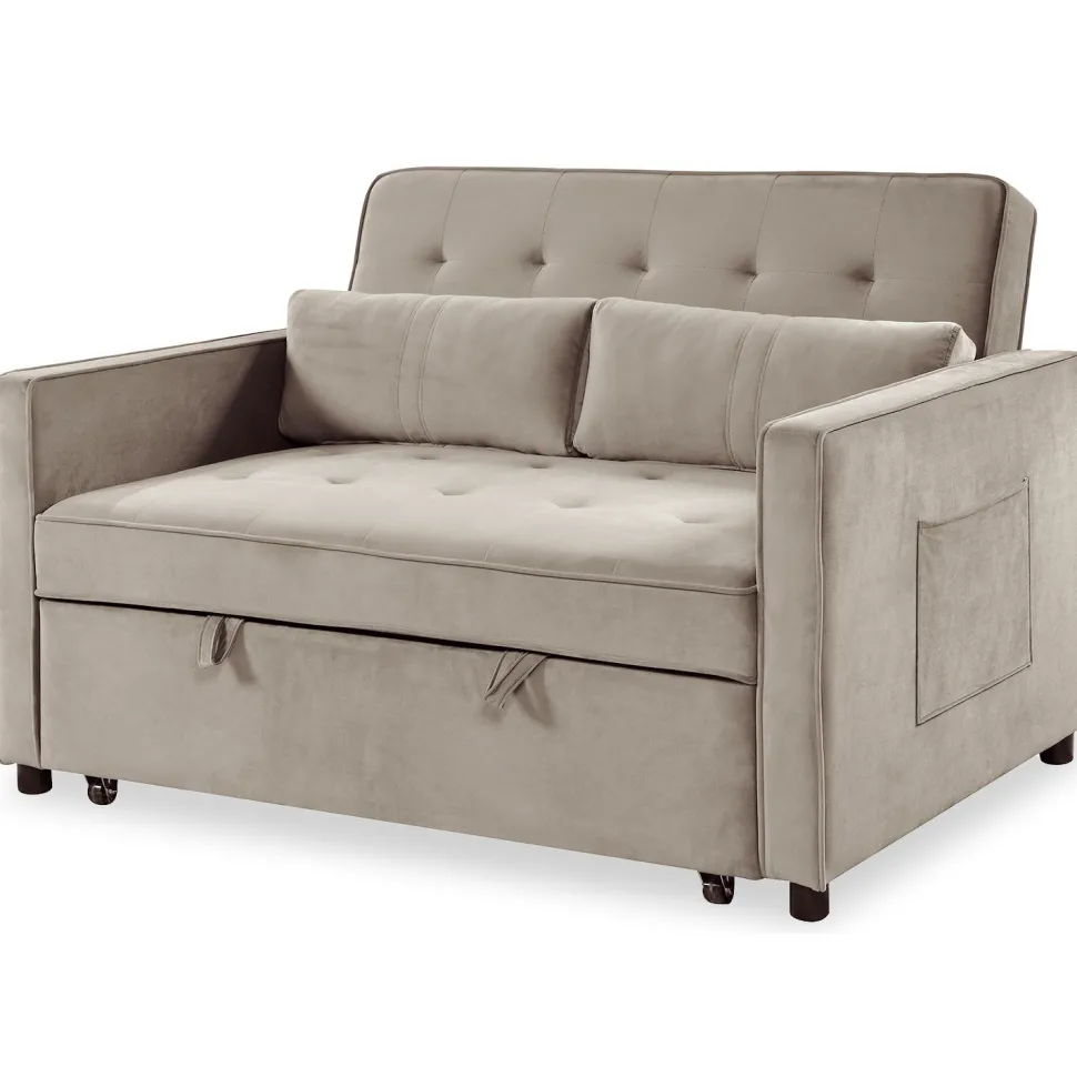 Canapé convertible 2 places Komaria Velours Beige