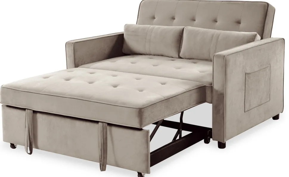 Canapé convertible 2 places Komaria Velours Beige