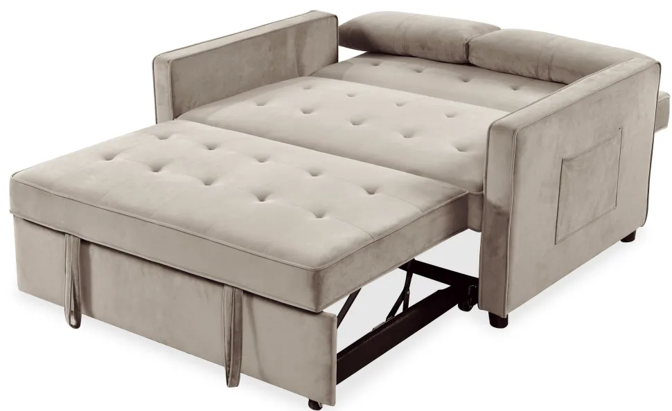 Canapé convertible 2 places Komaria Velours Beige
