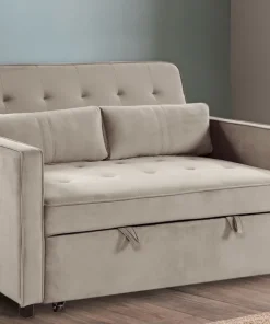Canapé convertible 2 places Komaria Velours Beige
