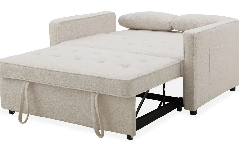 Canapé convertible 2 places Komaria Tissu bouclette Crème