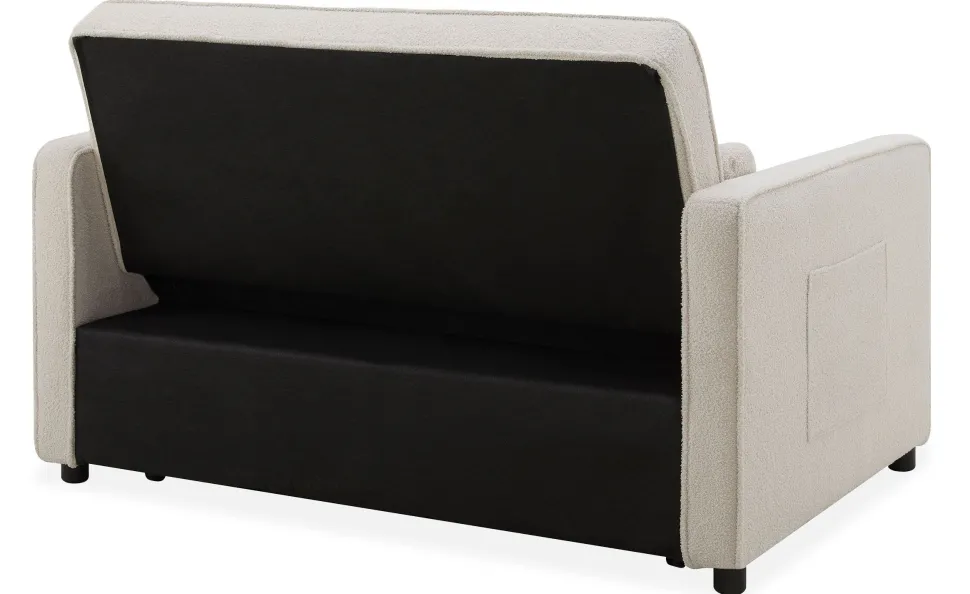 Canapé convertible 2 places Komaria Tissu bouclette Crème