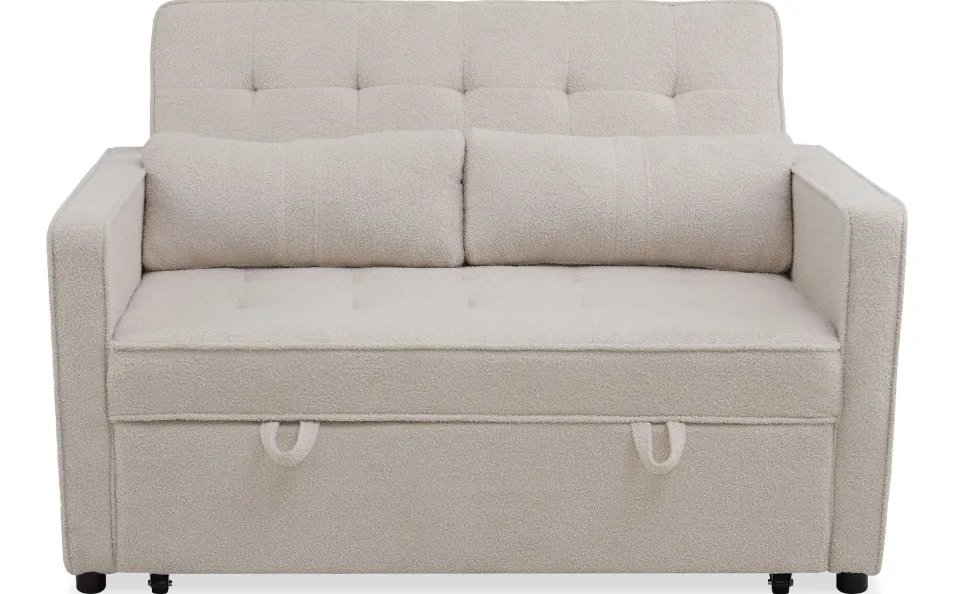 Canapé convertible 2 places Komaria Tissu bouclette Crème
