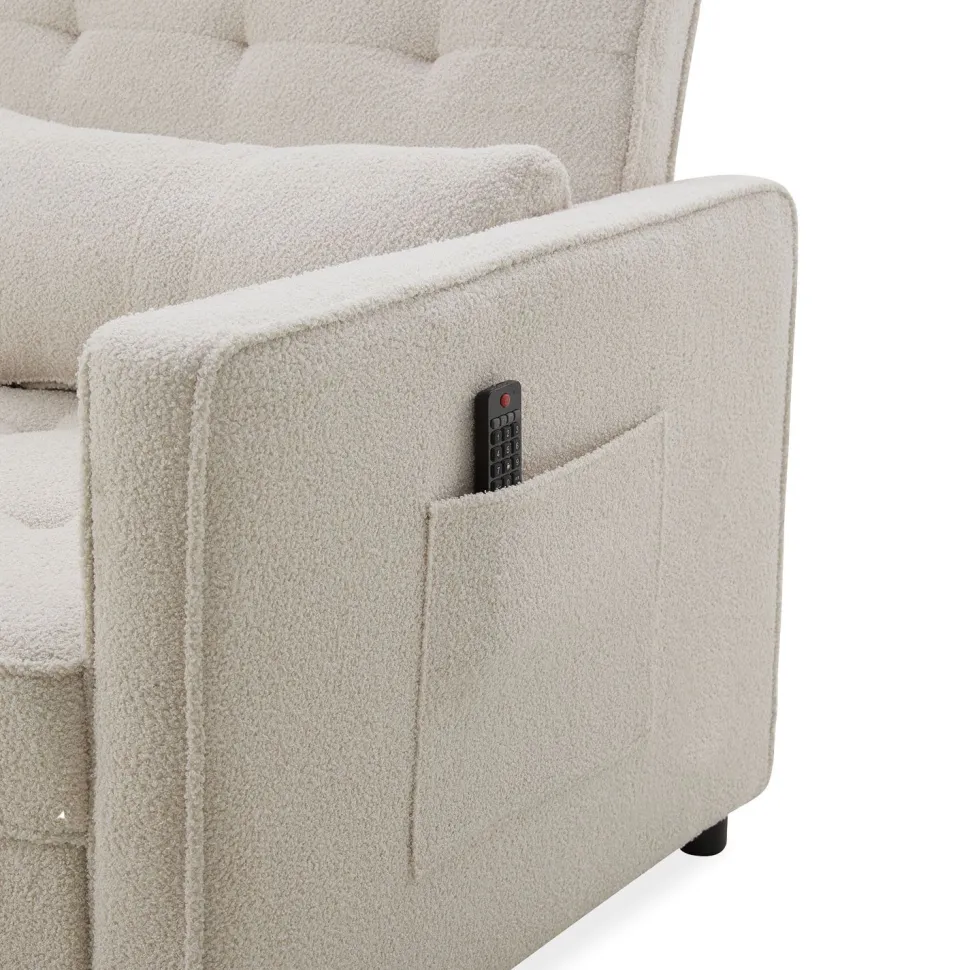 Canapé convertible 2 places Komaria Tissu bouclette Crème