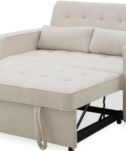 Canapé convertible 2 places Komaria Tissu bouclette Crème