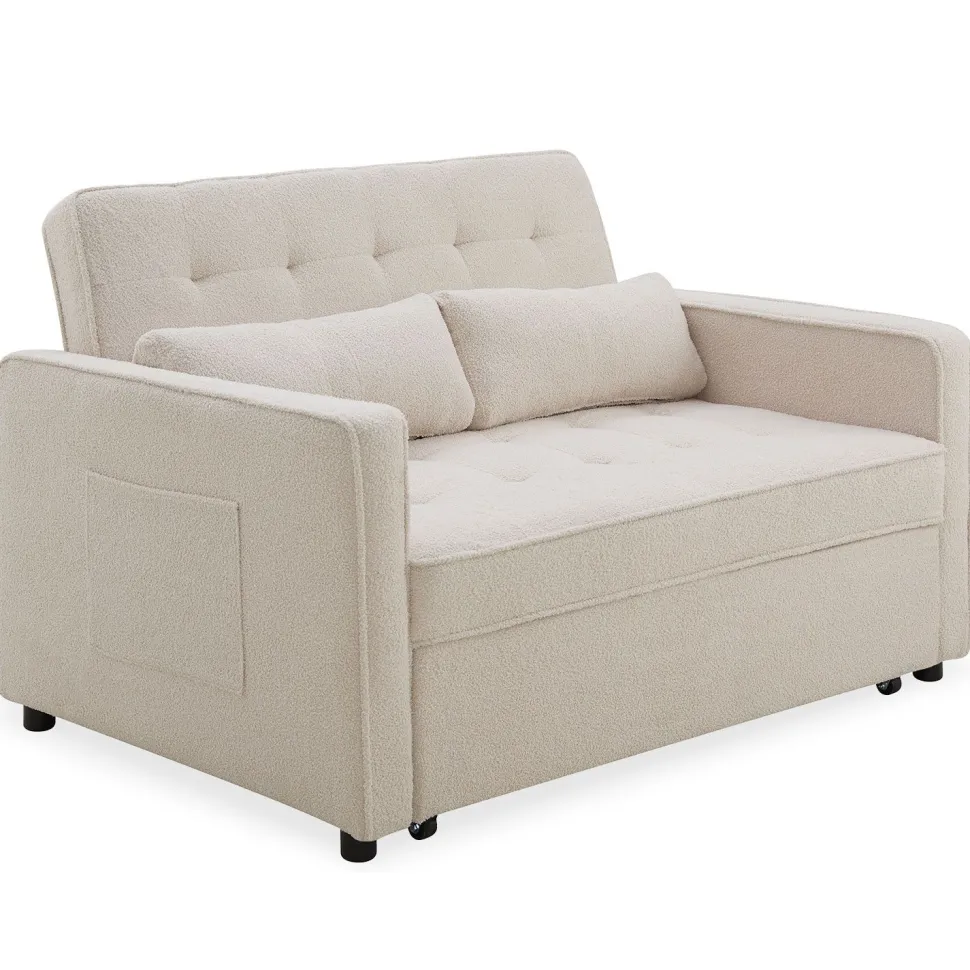 Canapé convertible 2 places Komaria Tissu bouclette Crème