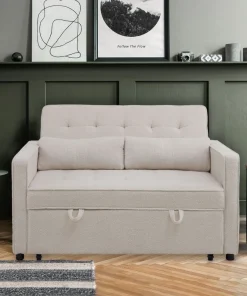 Canapé convertible 2 places Komaria Tissu bouclette Crème