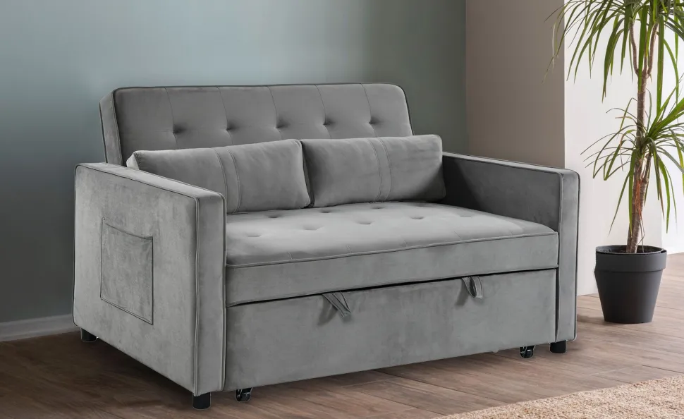 Canapé convertible 2 places Komaria Velours Gris