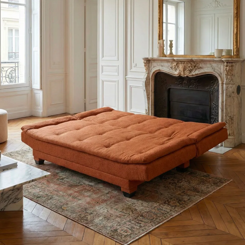 Canapé convertible 3 places Lefkada Tissu texturé Orange terracotta