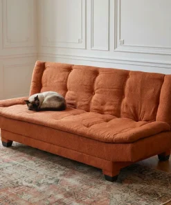 Canapé convertible 3 places Lefkada Tissu texturé Orange terracotta
