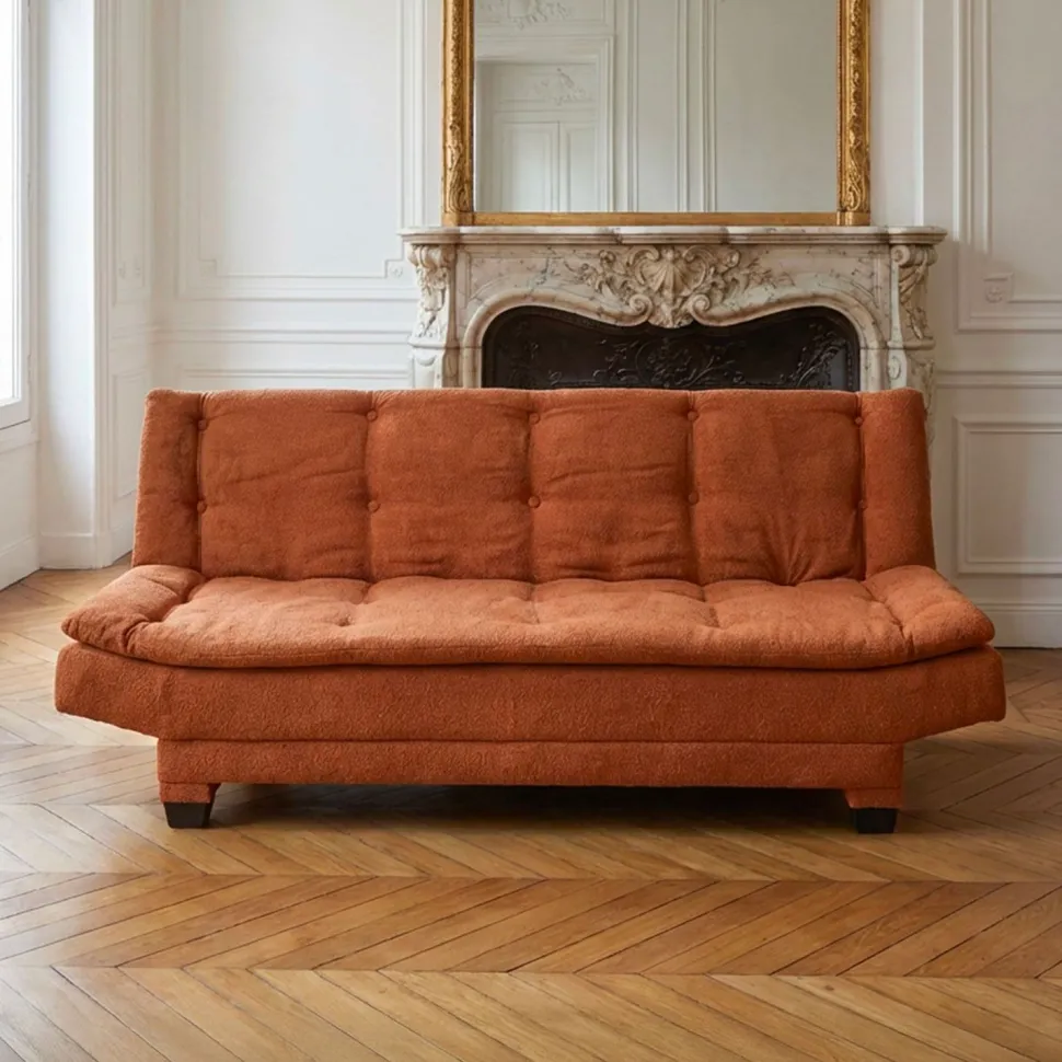 Canapé convertible 3 places Lefkada Tissu texturé Orange terracotta