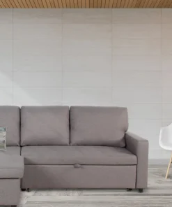 Canapé convertible avec angle réversible Baleares Tissu Gris clair