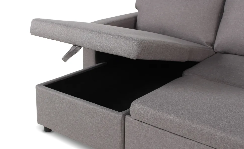 Canapé convertible avec angle réversible Baleares Tissu Gris clair