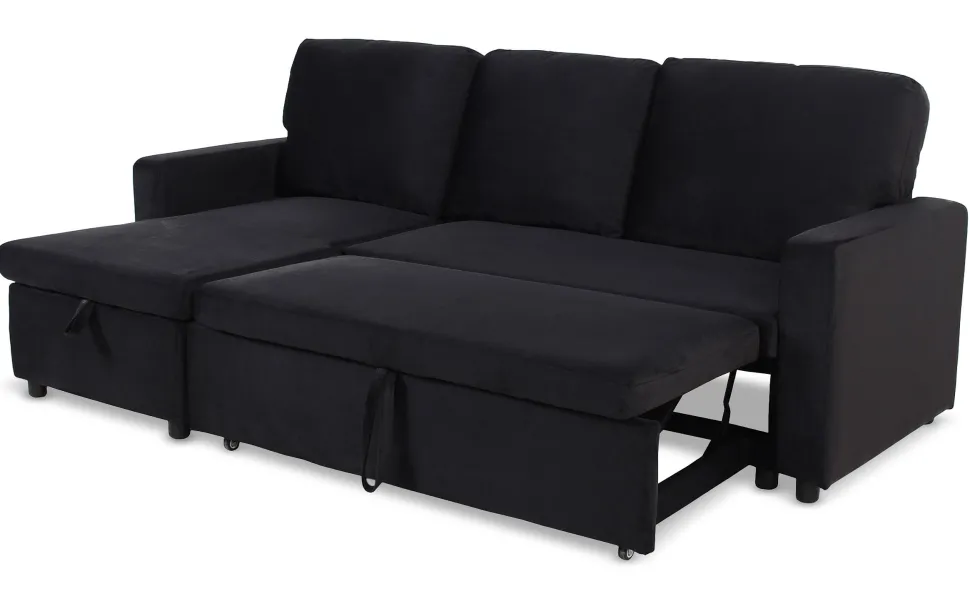 Canapé convertible avec angle réversible Baleares Velours Noir