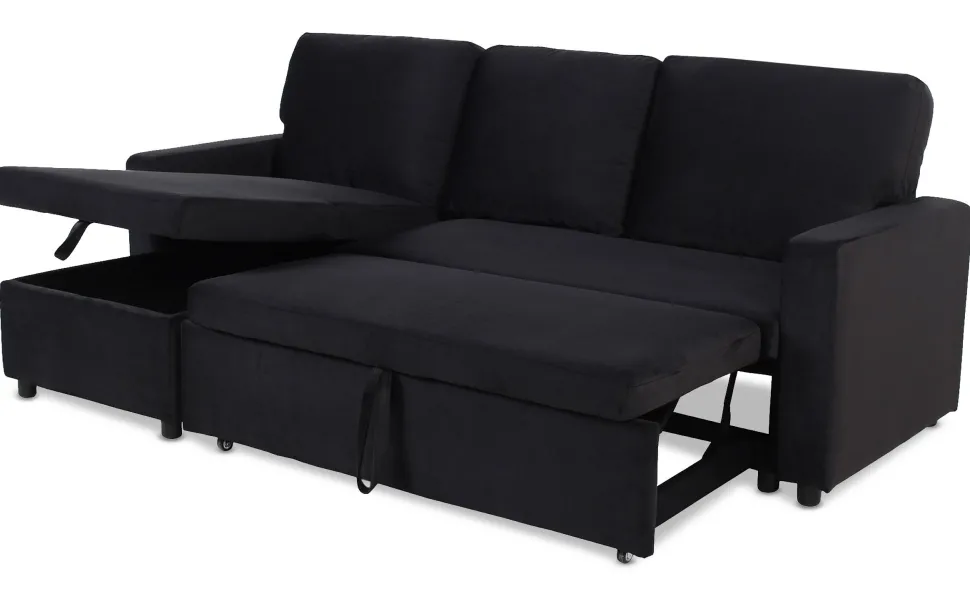 Canapé convertible avec angle réversible Baleares Velours Noir
