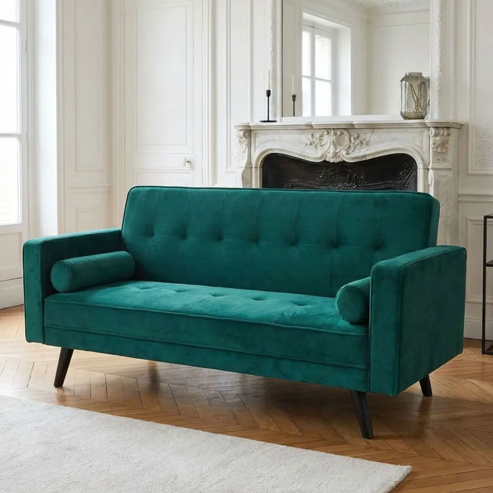 Canapé convertible clic-clac scandinave Slow Velours Vert