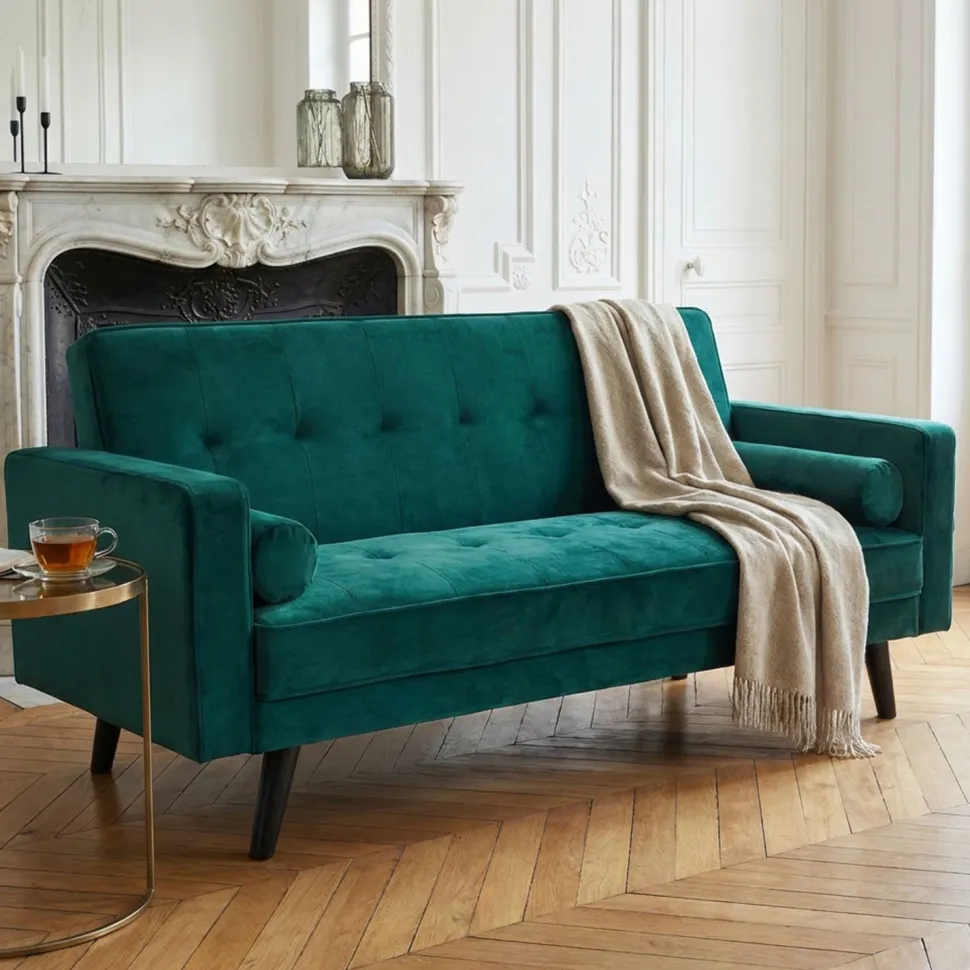 Canapé convertible clic-clac scandinave Slow Velours Vert