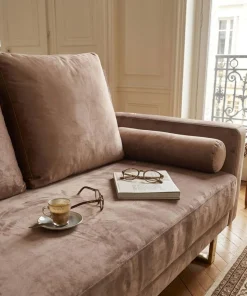 Canapé convertible clic-clac Djobi Velours Taupe Pied Or