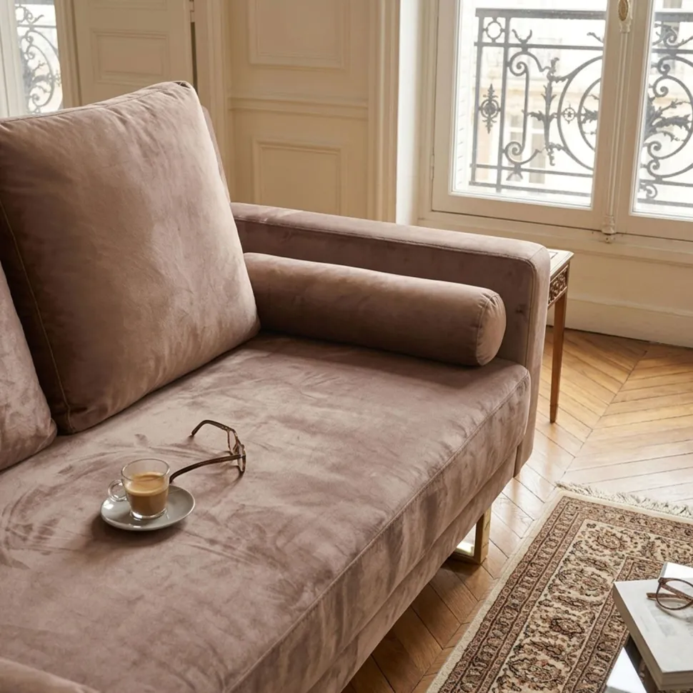 Canapé convertible clic-clac Djobi Velours Taupe Pied Or