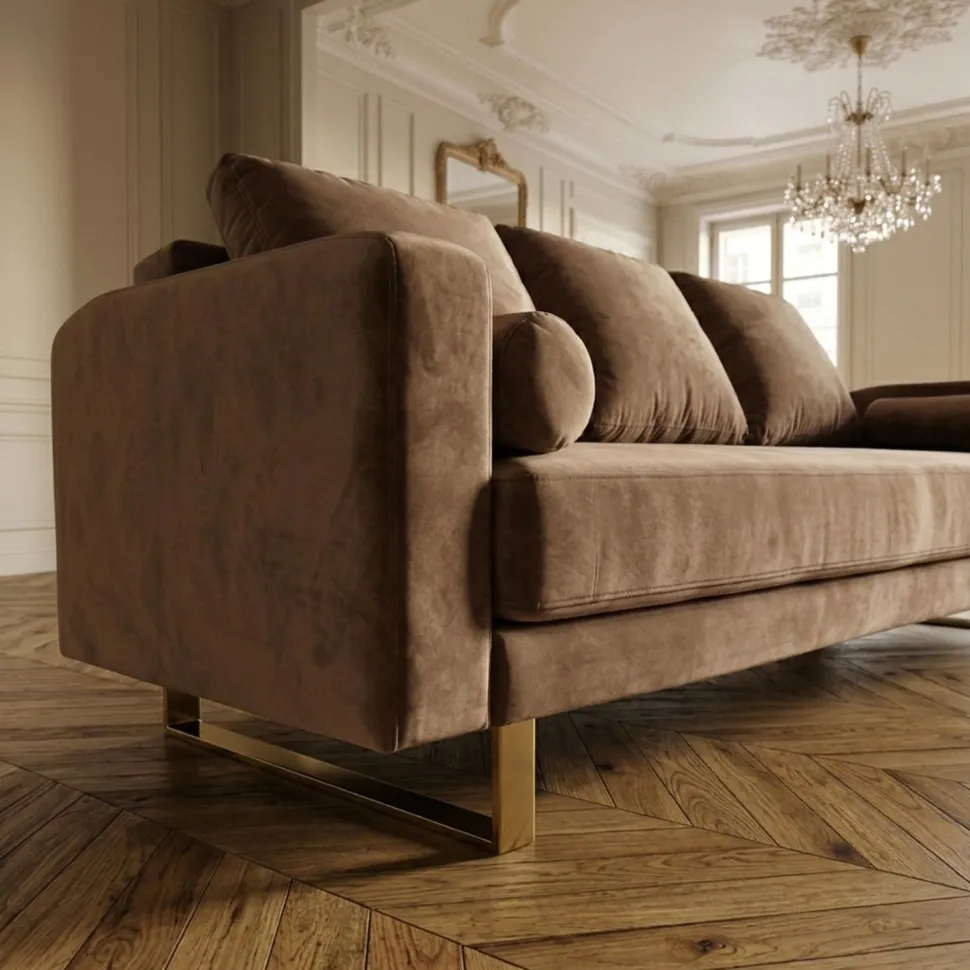 Canapé convertible clic-clac Djobi Velours Taupe Pied Or