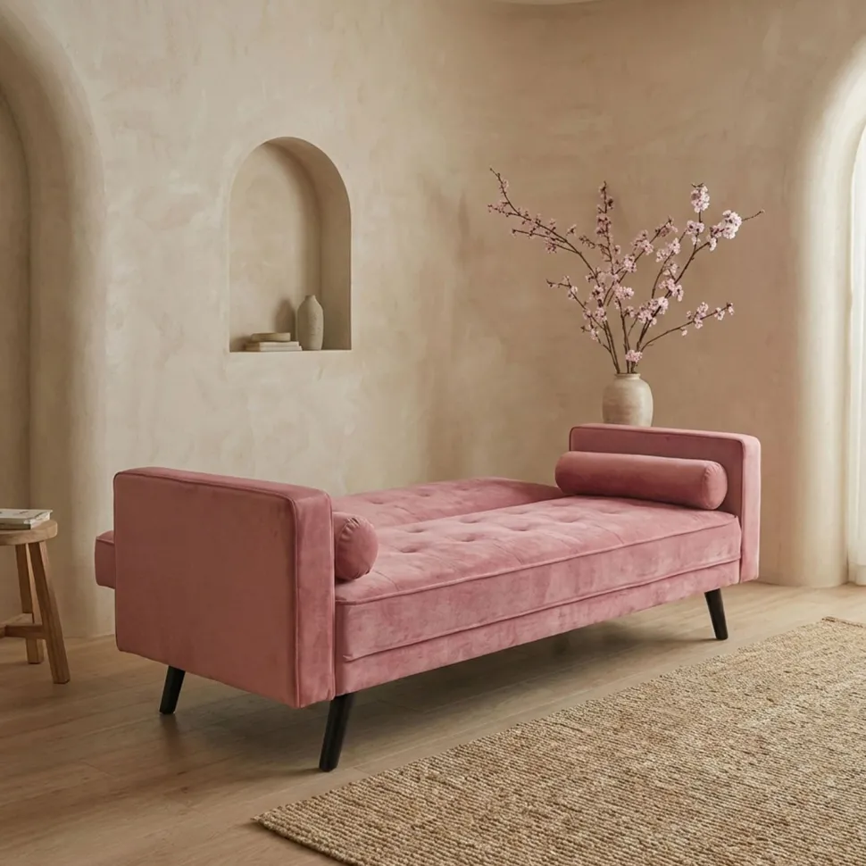 Canapé convertible clic-clac scandinave Slow Velours Rose