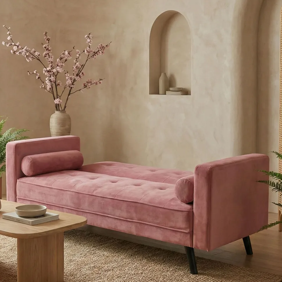 Canapé convertible clic-clac scandinave Slow Velours Rose